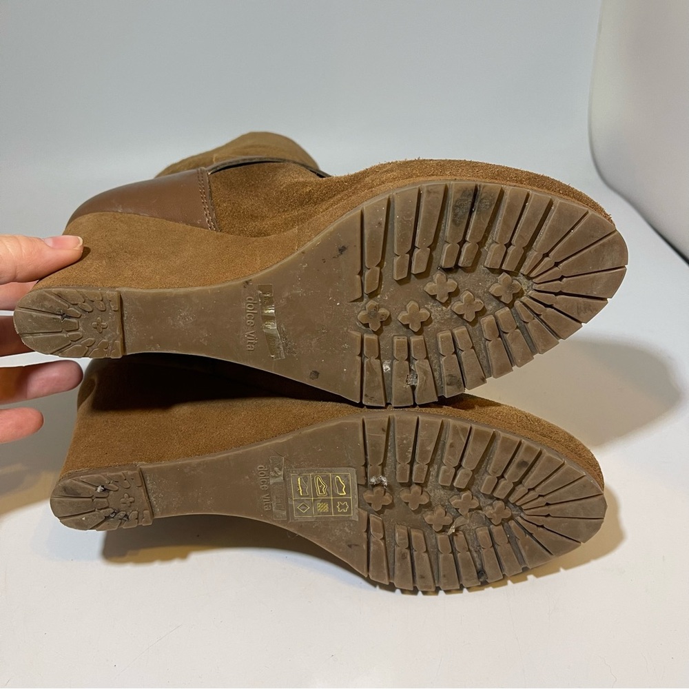 Dolve Vita Pistal Rust Suede Shearling Wedges Brown size 8.5 - Picture 6 of 7
